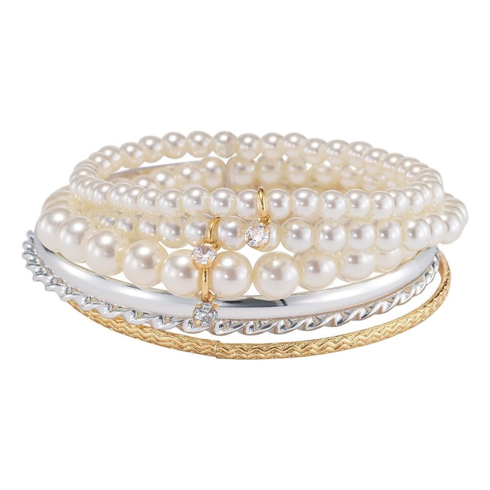 Avon Stylish Pearlesque + Goldtone/Silvertone Six Piece Pack Bracelet Set